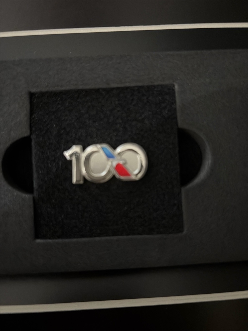 Centennial Silver-Tone Enamel 100 Lapel Pin - Red & Blue Accents
